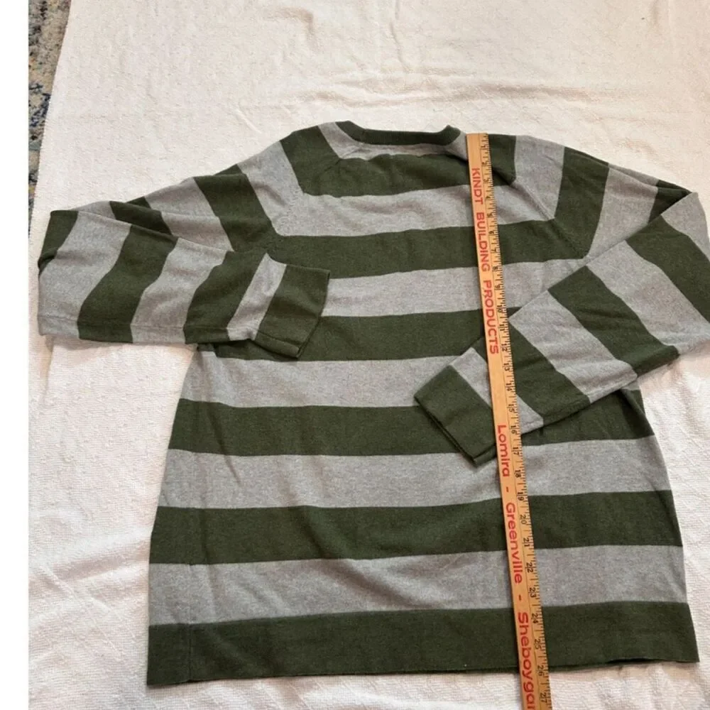 L.L. Bean Men's Cotton Cashmere Striped Crewneck Gray Green Sweater Size XL